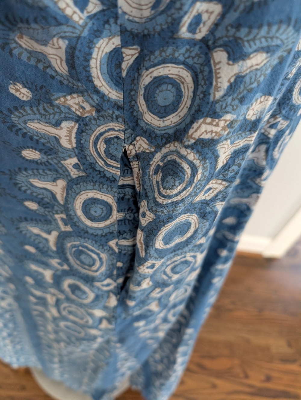 Women's Bellero Pooja Dress Medium Block Print Dusty Blue Maxi Oversized Flowy - Picture 6 of 10